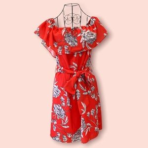 Yumi Kim floral ruffle off shoulder dress with tie waist size Medium